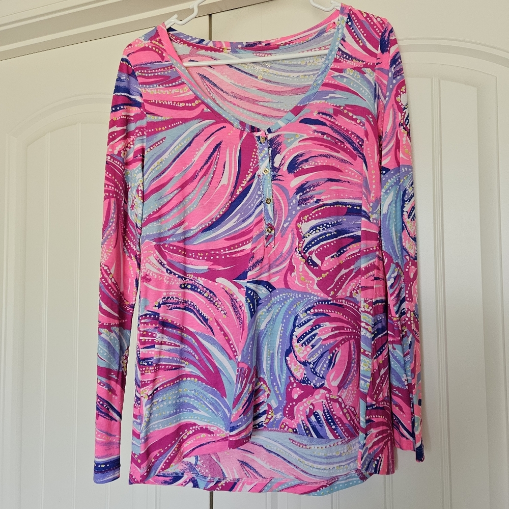 Lilly Pulitzer Vibrant Pink and Purple Women's Long Sleeve Top Size Small
